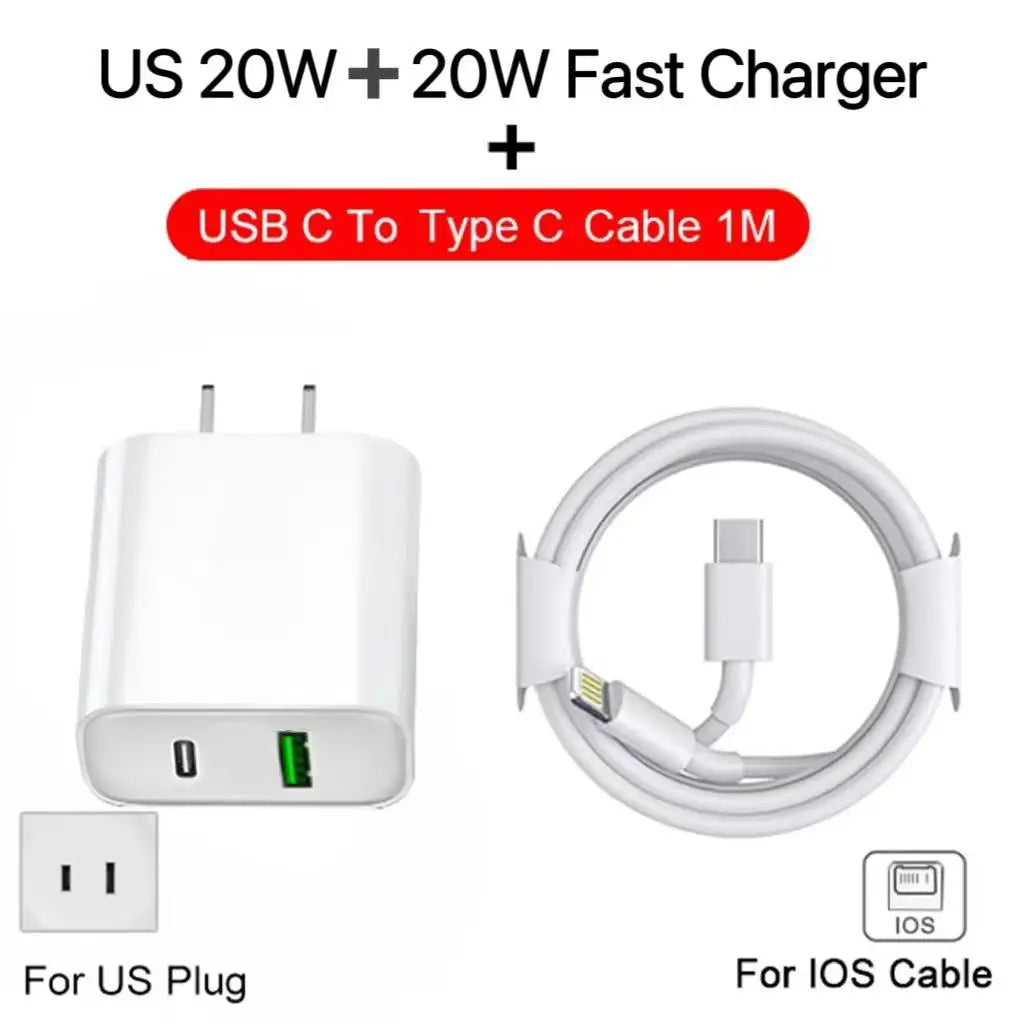 Fast Charger for iPhone 13 Pro 14 Plus 11 12 mini XS Max XR X iPad Air  Cable USB-C Power Adapter