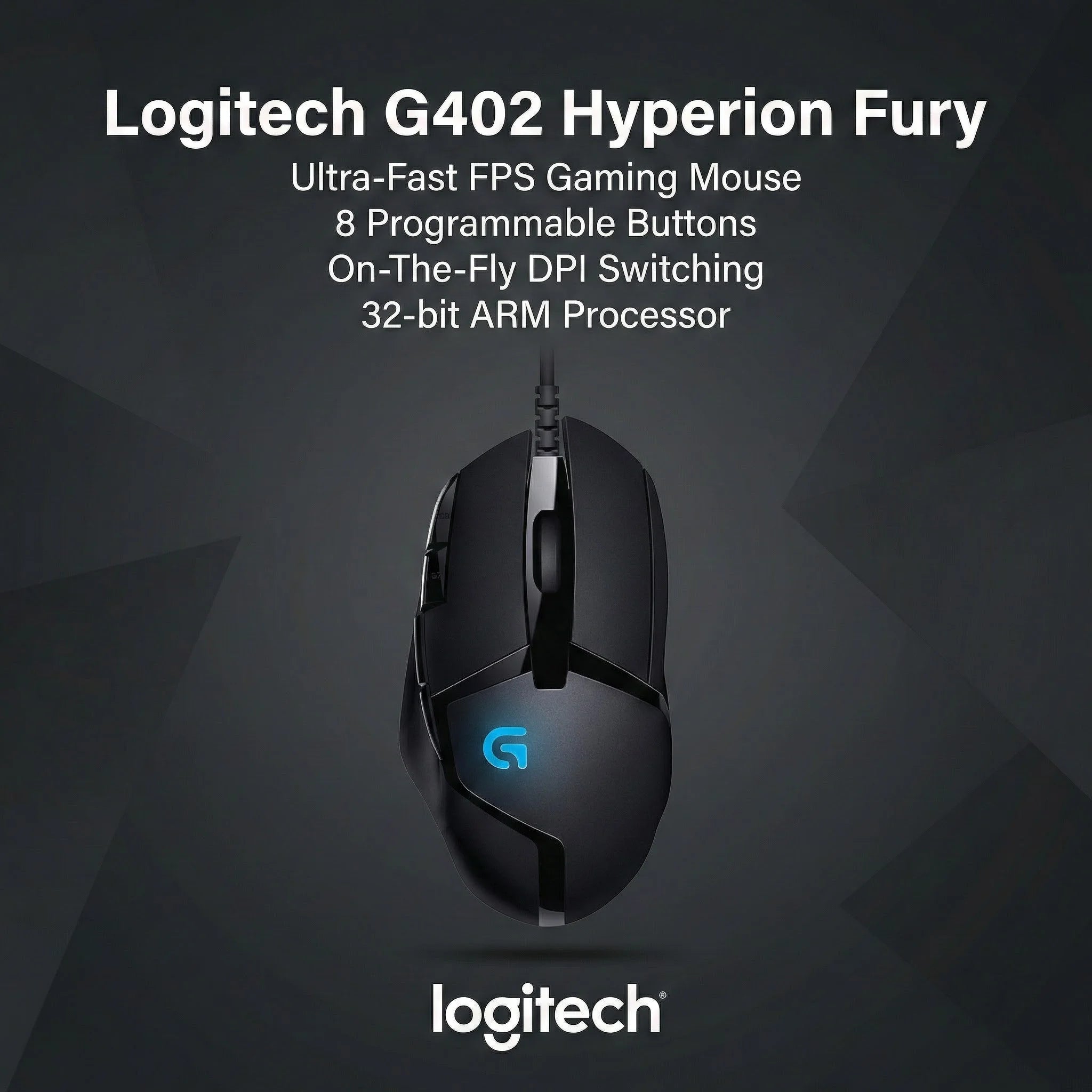 Logitech G402 Hyperion Fury Gaming Mouse, 400 IPS Trackinge for, 8 Buttons & Lightweight for FPS/MOBA